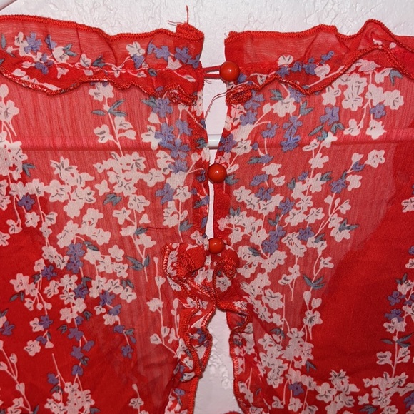 Floral lantern sleeve dress. Open back. - Picture 4 of 4